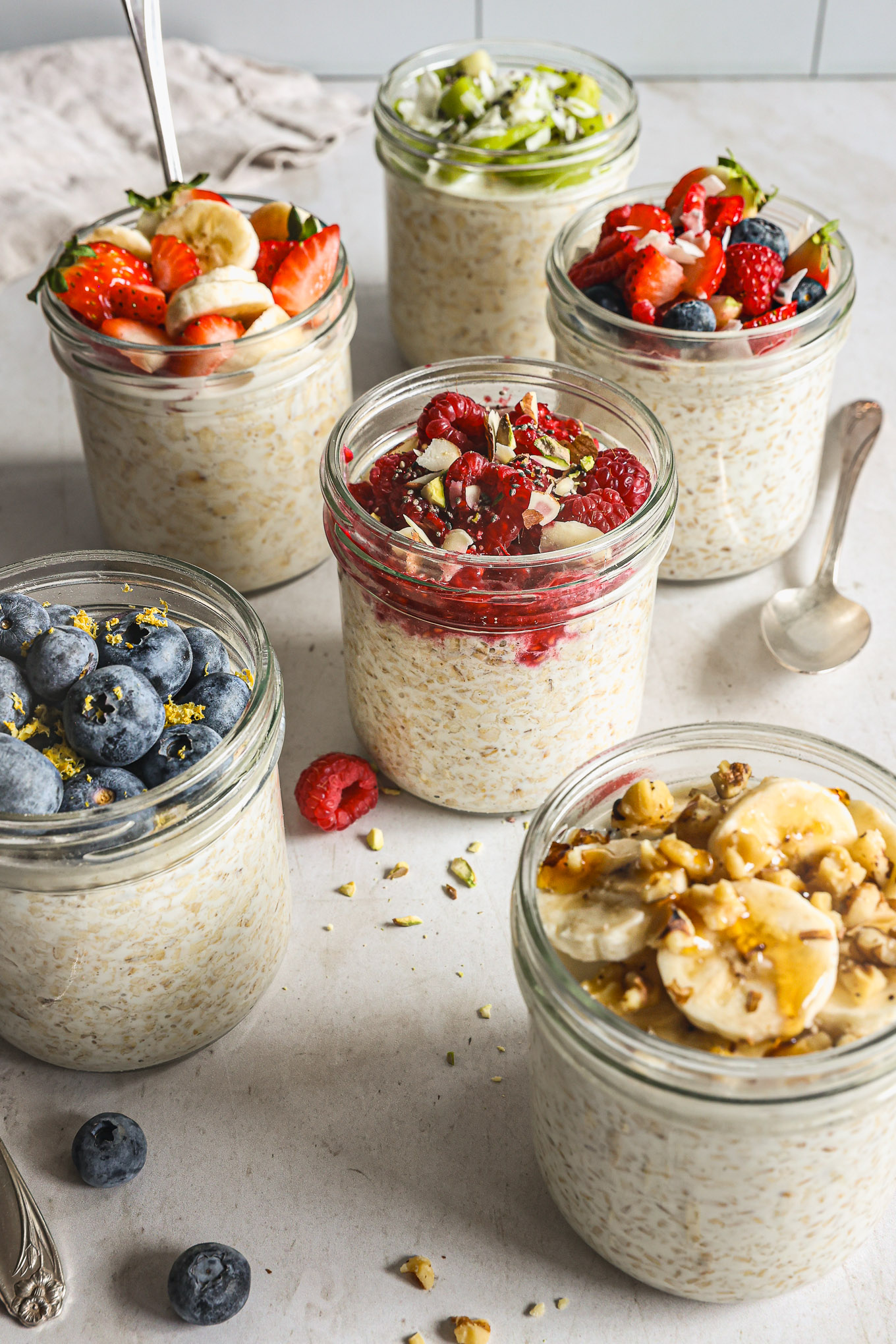 overnight oats with toppings.