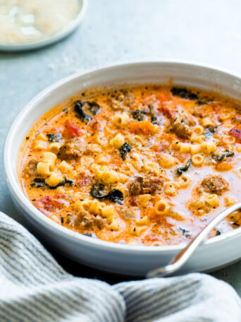 italian soup in a bowl with a spoon.