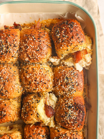 turkey sliders in baking dish.