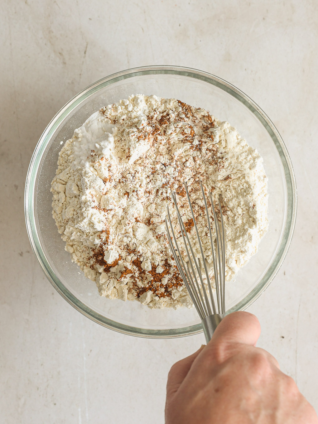dry ingredients in a glass bowl.