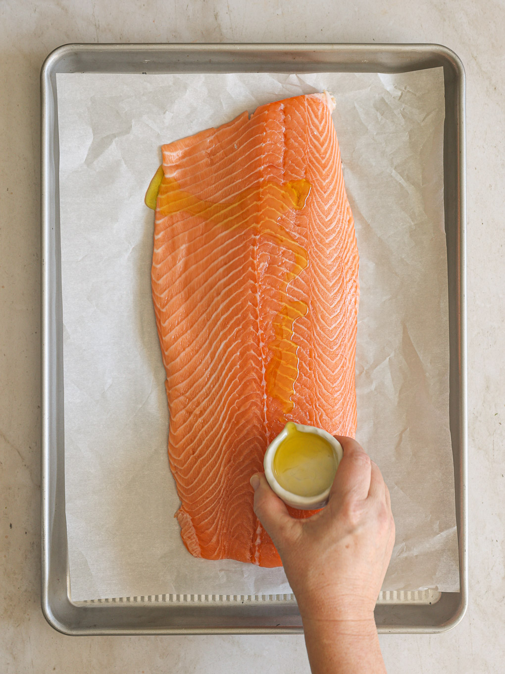 salmon fillet with olive oil.