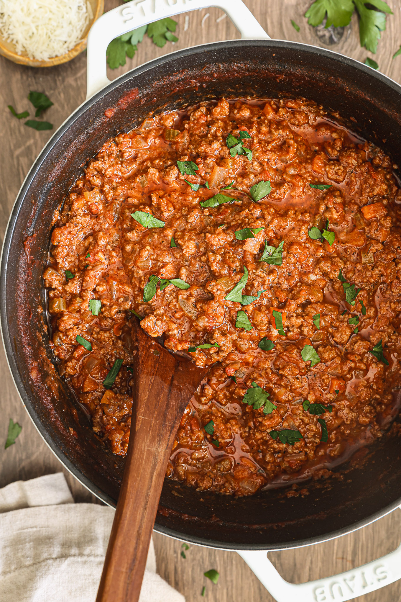 bolognese sauce recipe in a pot.