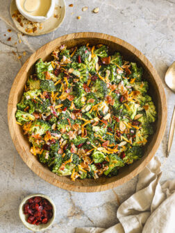 broccoli salad recipe in a bowl.