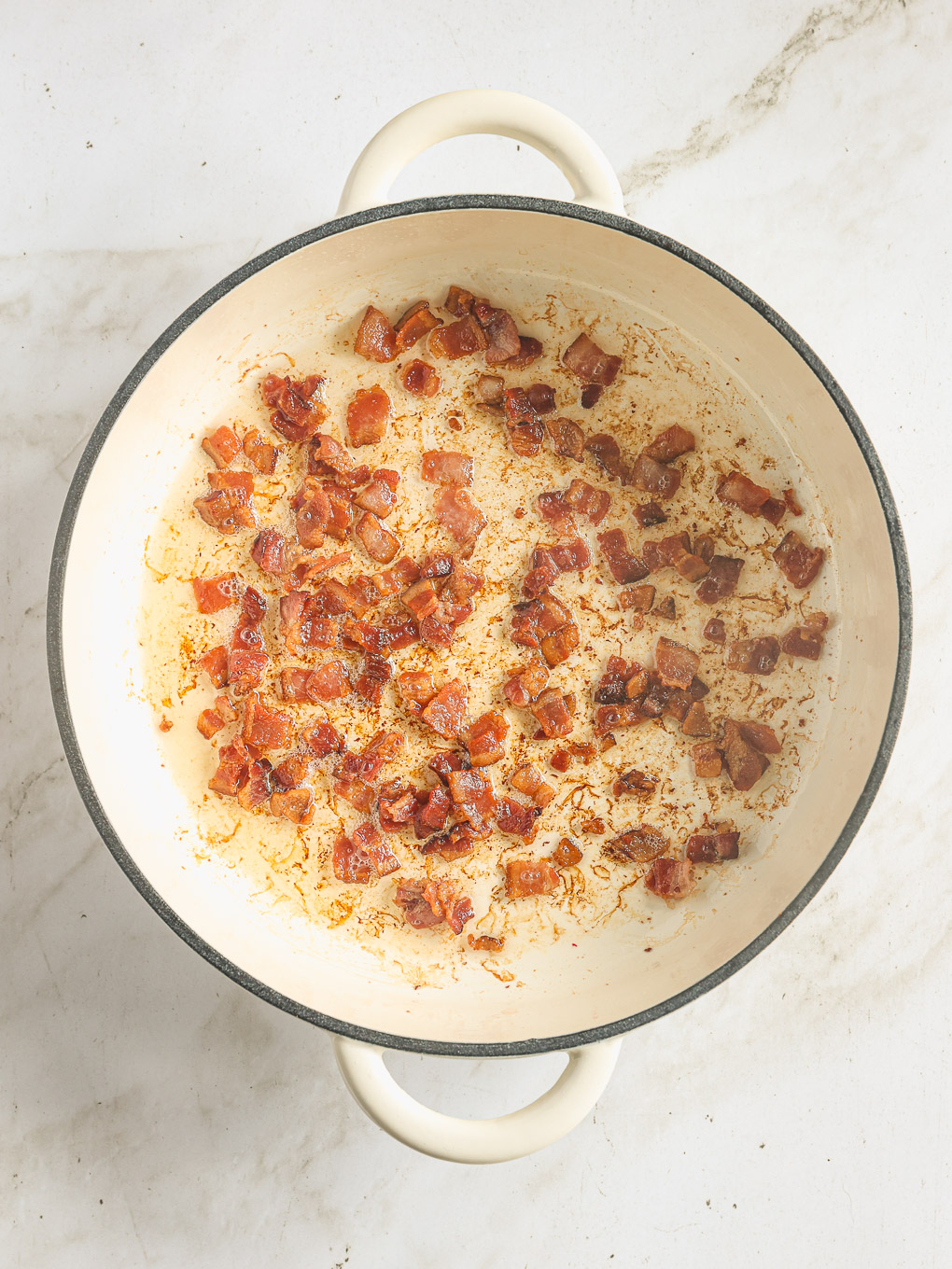 cooked bacon in a pan.