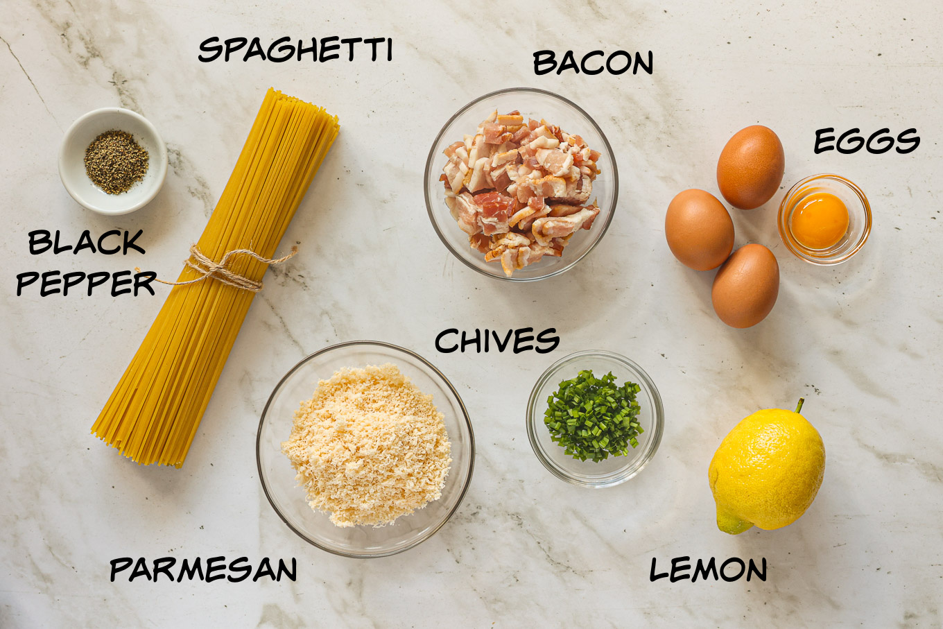 ingredients for carbonara pasta.