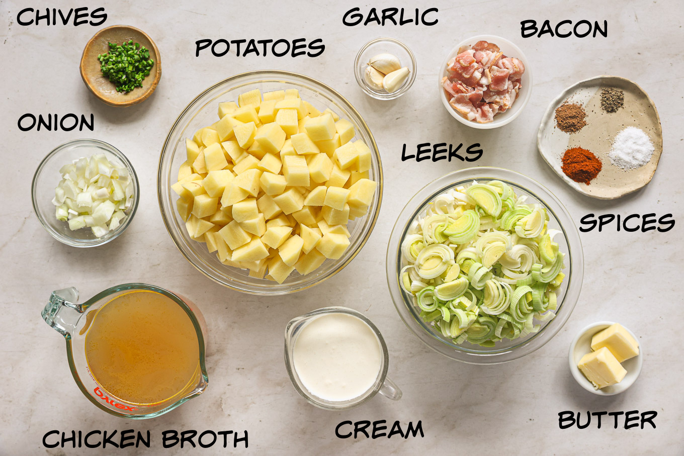 ingredients for potato leek soup.