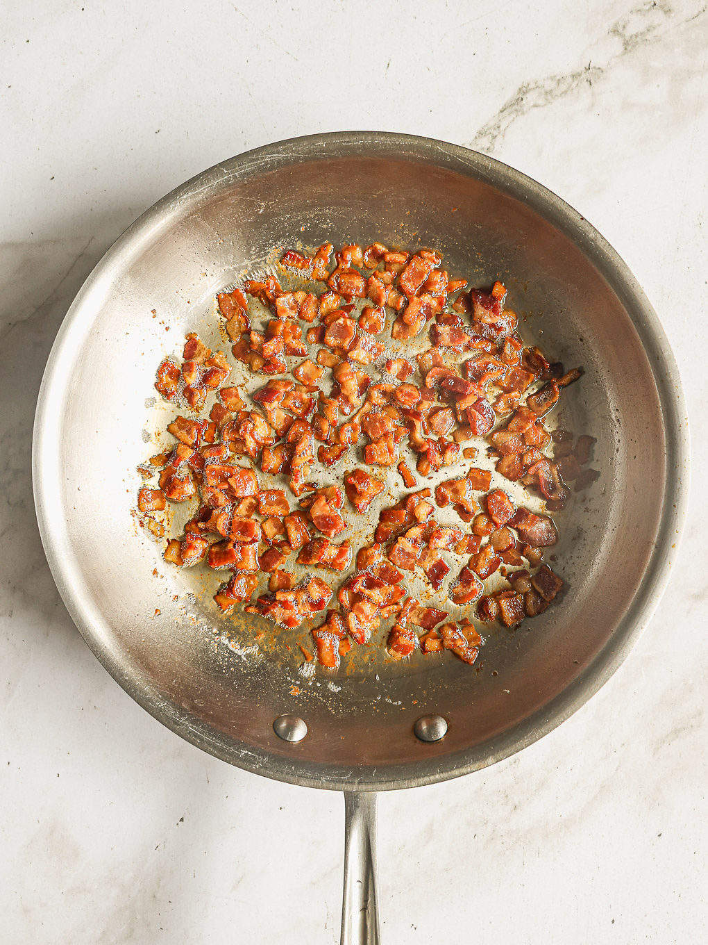 bacon in a skillet.