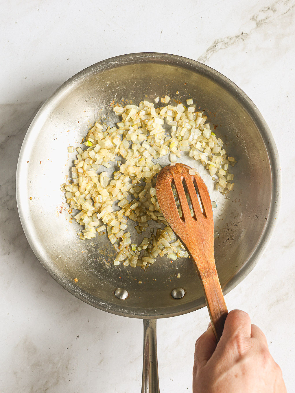 cooked onions in a skillet.