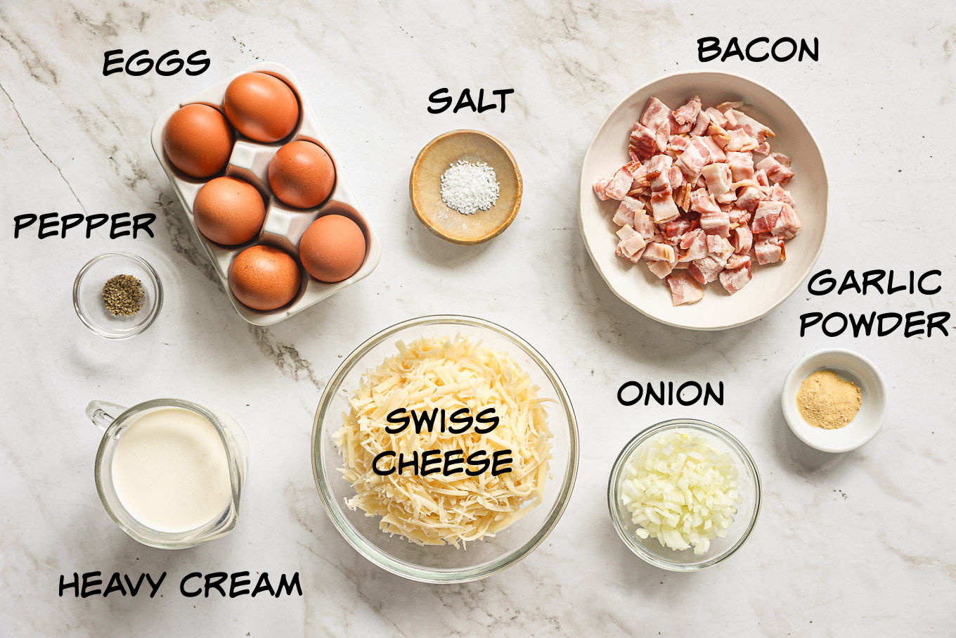 ingredients for crustless quiche recipe.