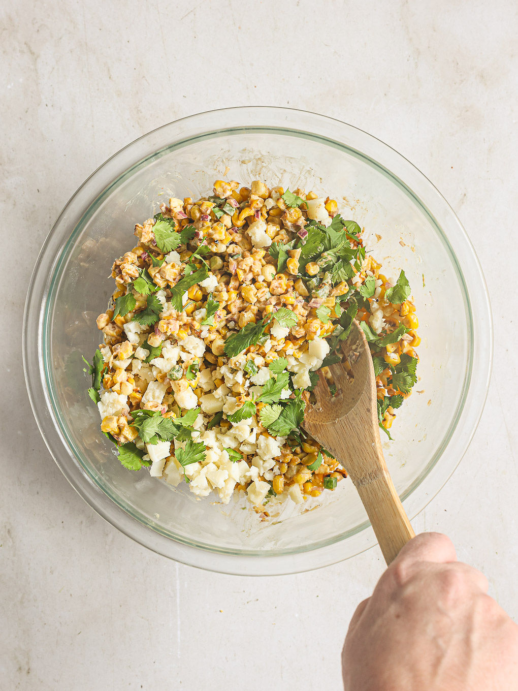 mixed corn salad in a bowl.