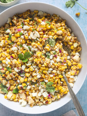 mexican street corn salad in a bowl.