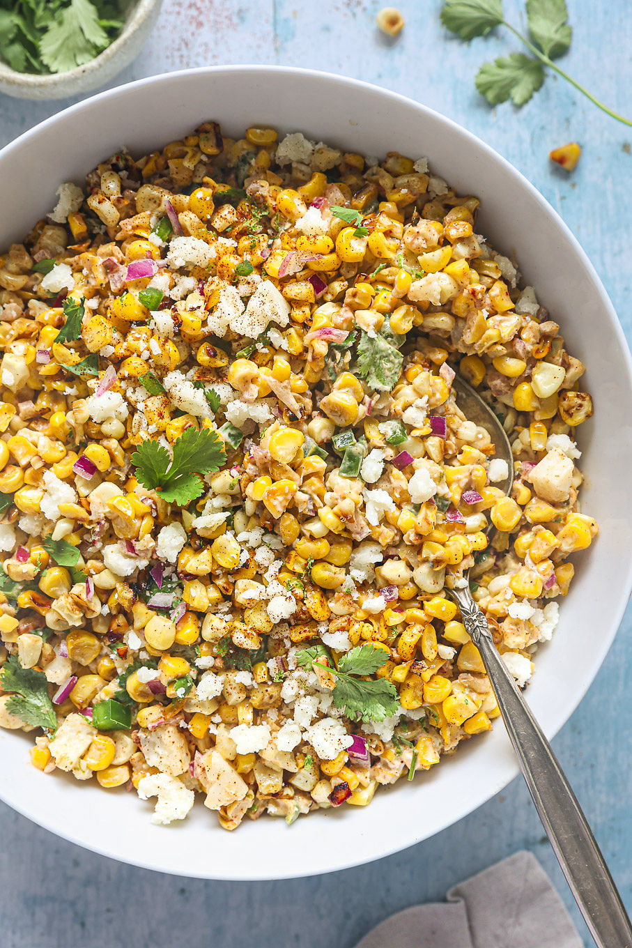 mexican street corn salad in a bowl.