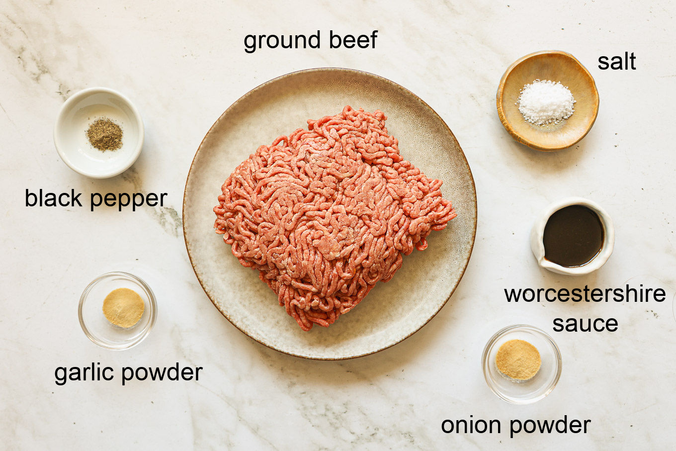 ingredients for beef burgers.
