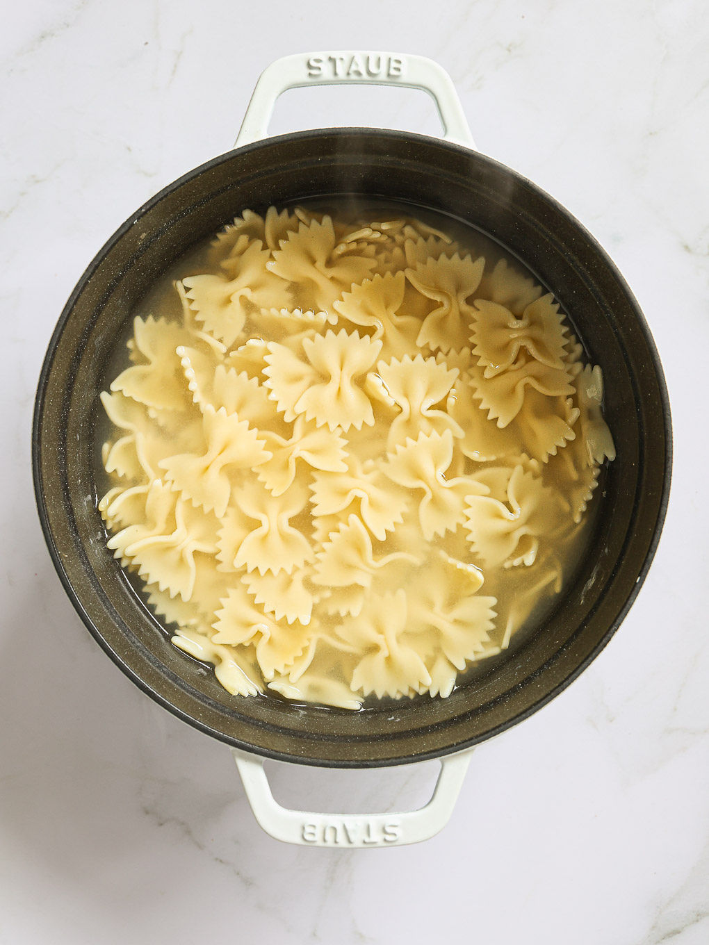 cooked pasta in a pot.