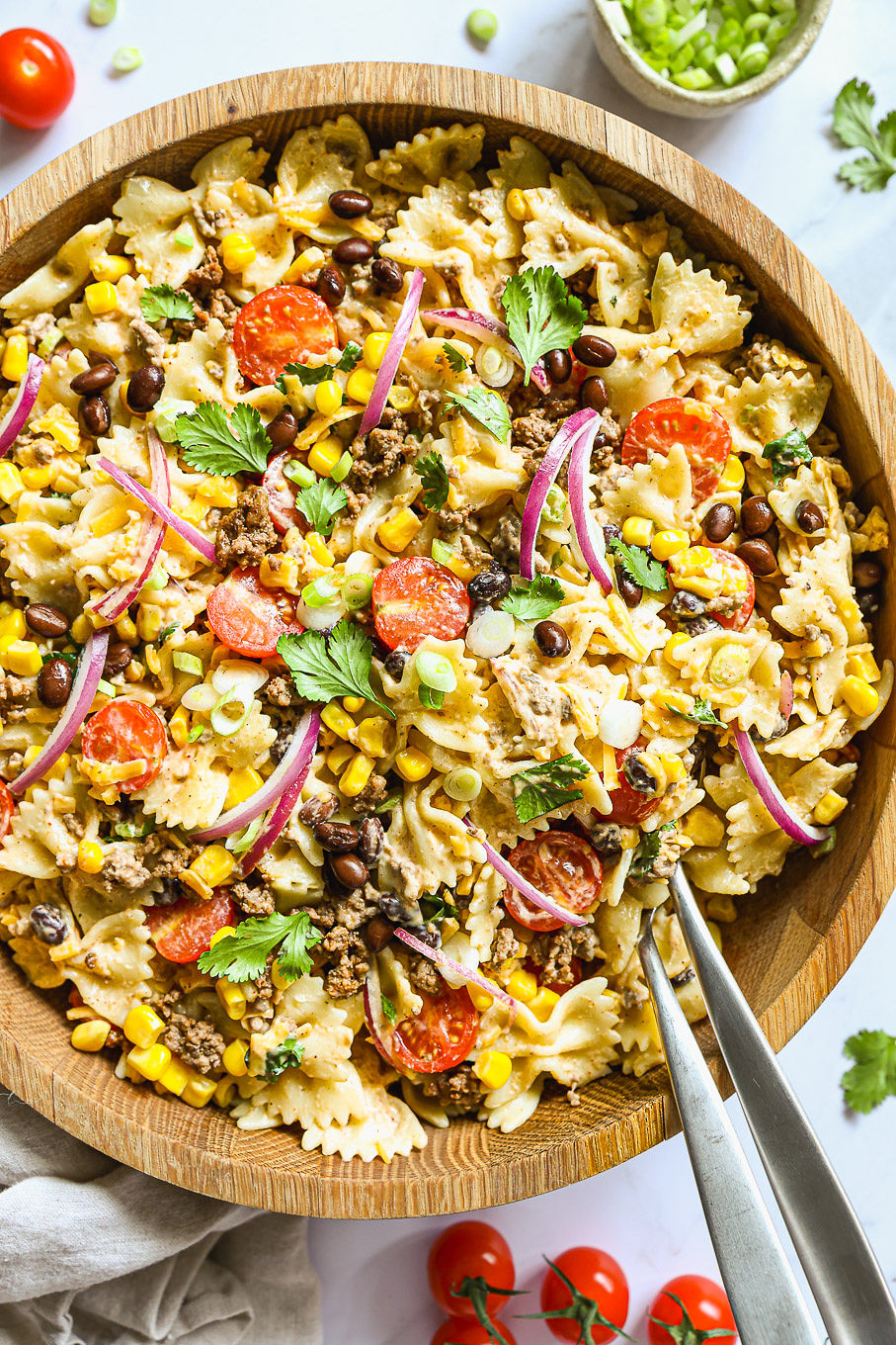 closeup of cowboy pasta recipe in a bowl.