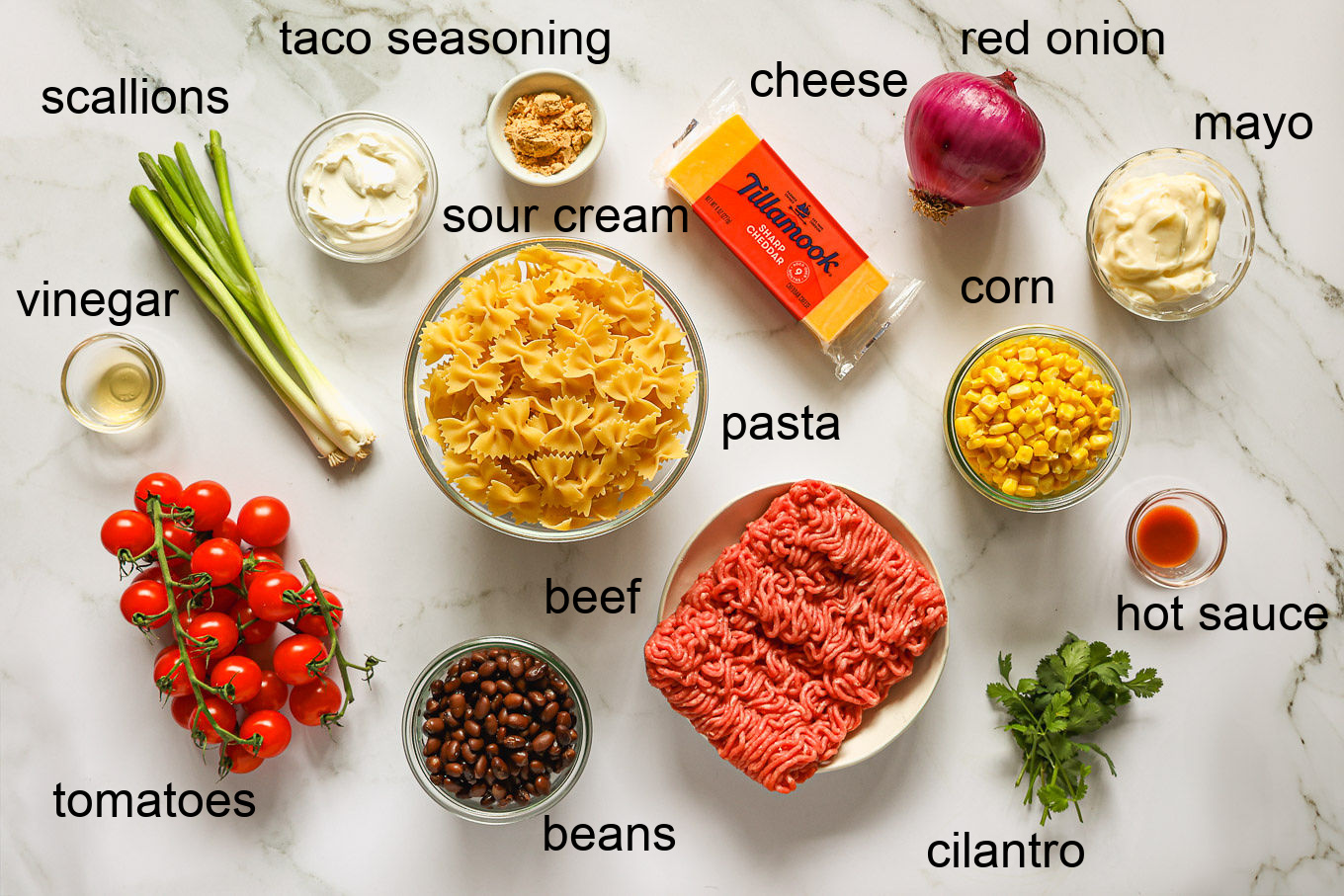 ingredients for cowboy pasta recipe.