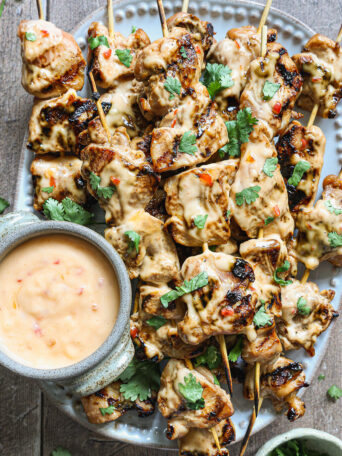 Juicy grilled chicken skewers tossed in a creamy, spicy bang bang sauce! Sweet, tangy, and with just the right amount of heat, these skewers are perfect for summer BBQs, weeknight dinners, or meal prep. Serve with fresh sides and watch them disappear!