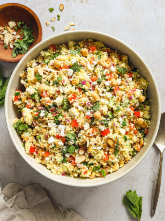 couscous salad recipe in a bowl.