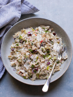 chicken salad in a bowl.