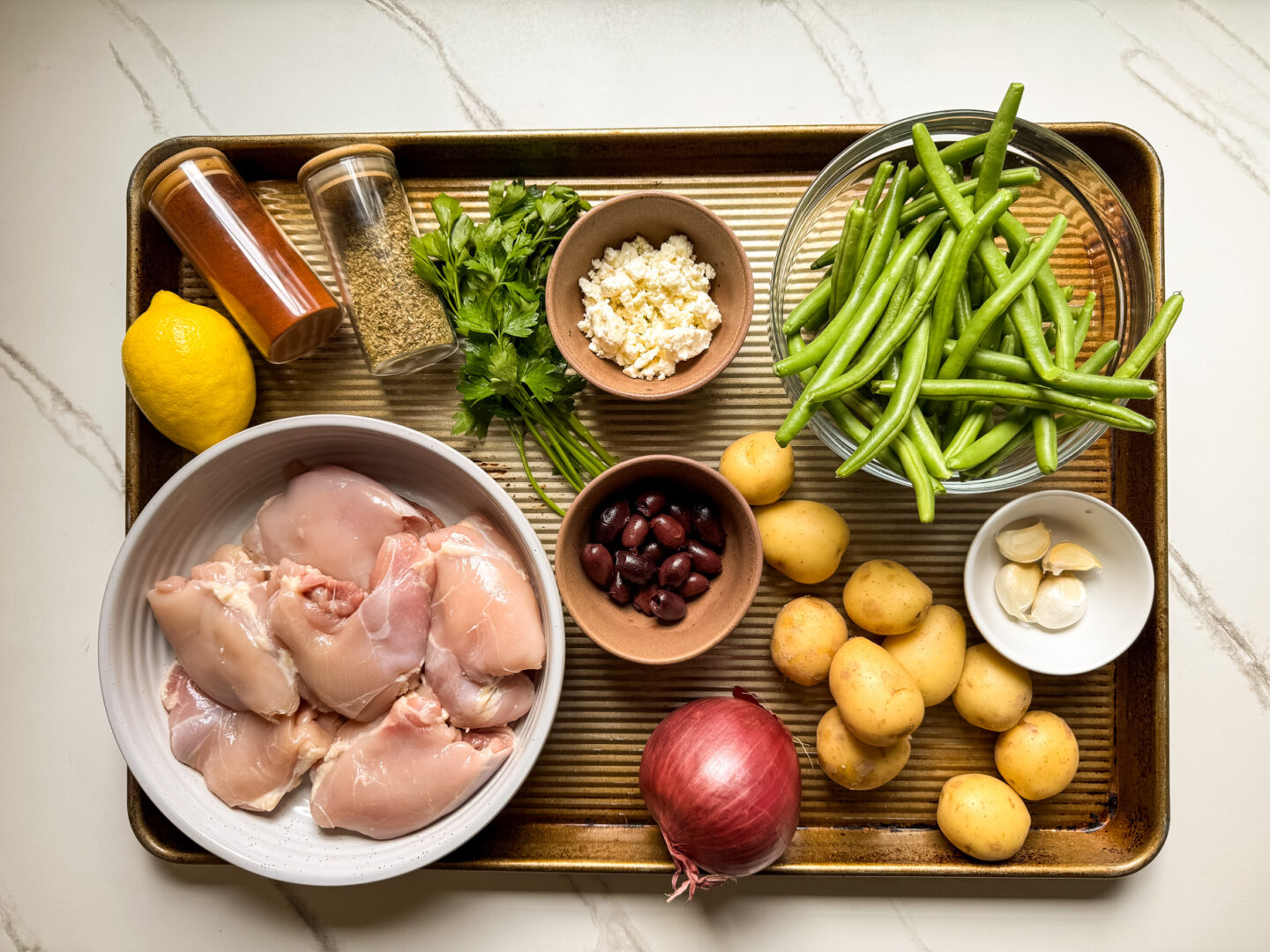 Mediterranean Lemon Chicken with Potatoes & Green Beans - Little Broken