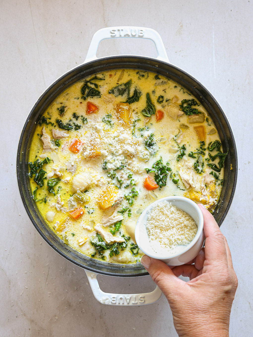 parmesan cheese sprinkled over the soup.