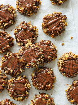chocolate cookies on parchment paper.