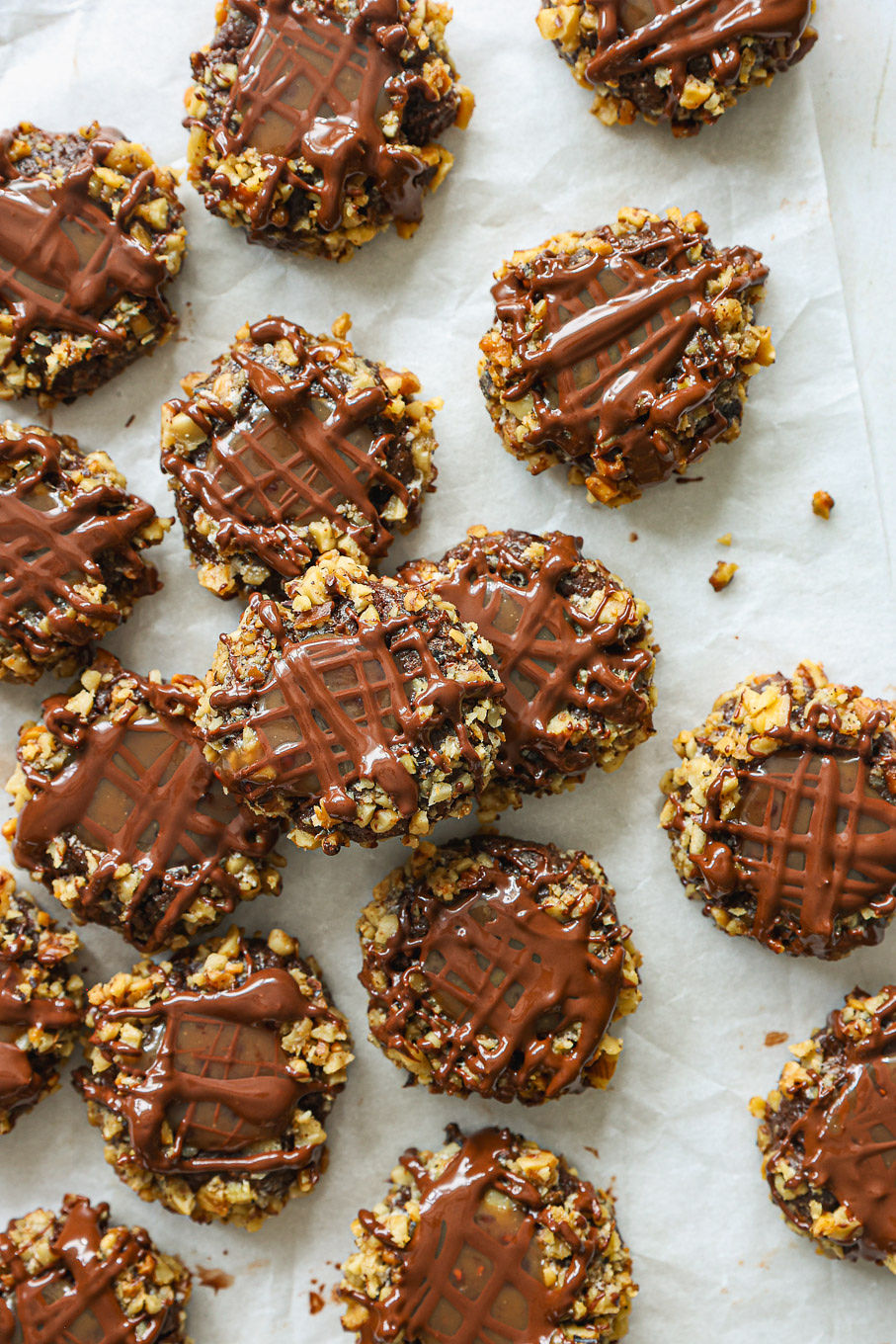 chocolate cookies on parchment paper.