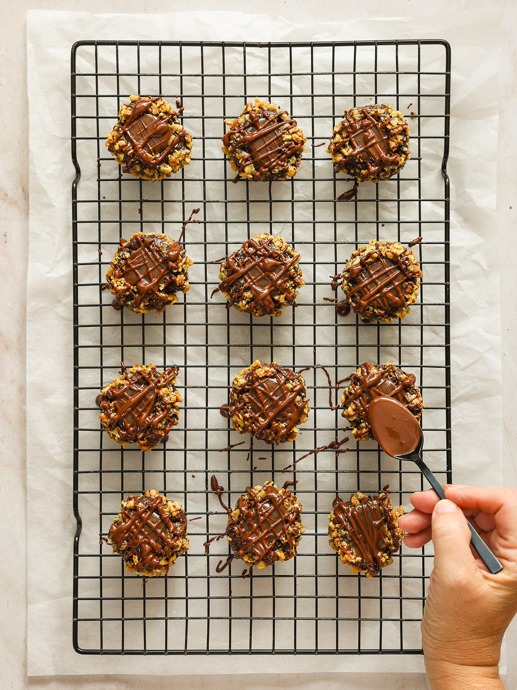 cookies drizzled with melted chocolate.