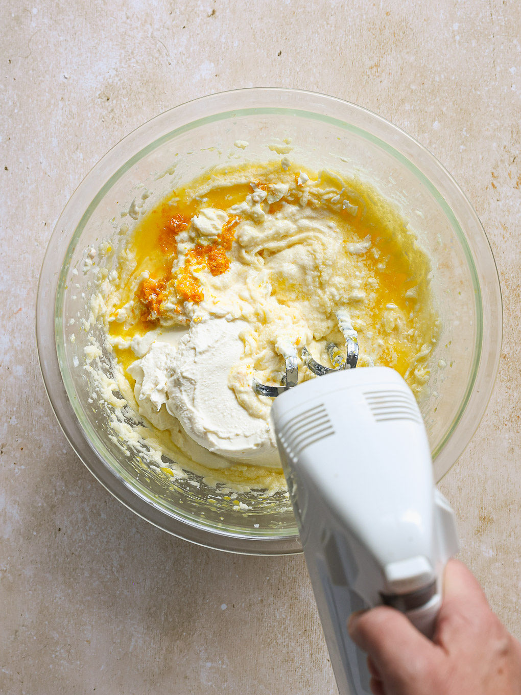 wet ingredients in a glass bowl.
