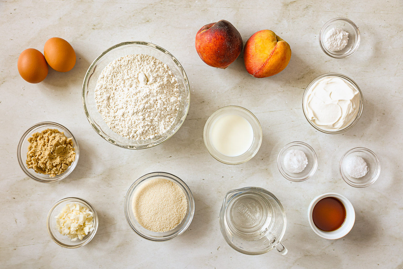 ingredients for peach muffins.