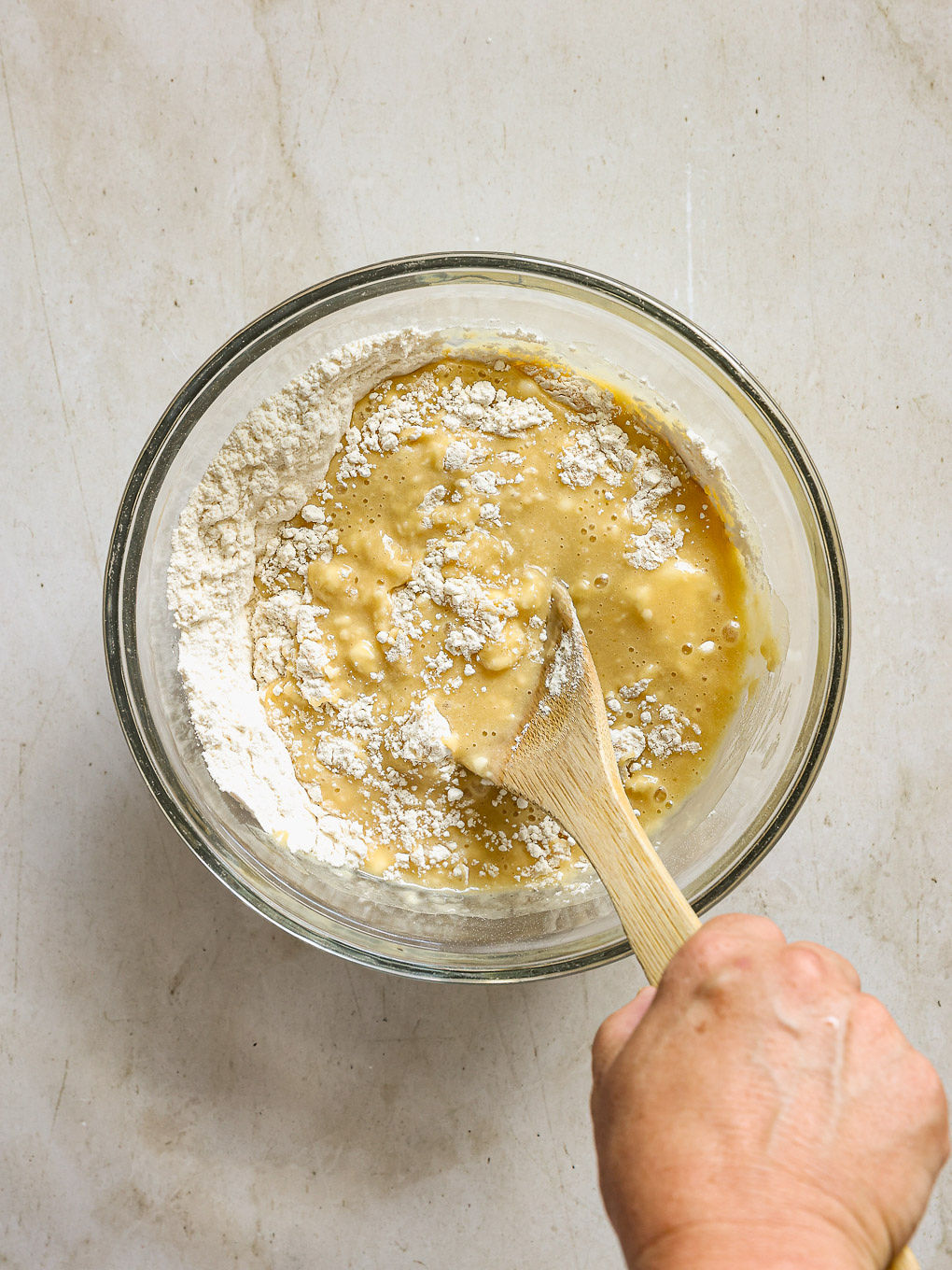 dry and wet ingredients in mixing bowl.