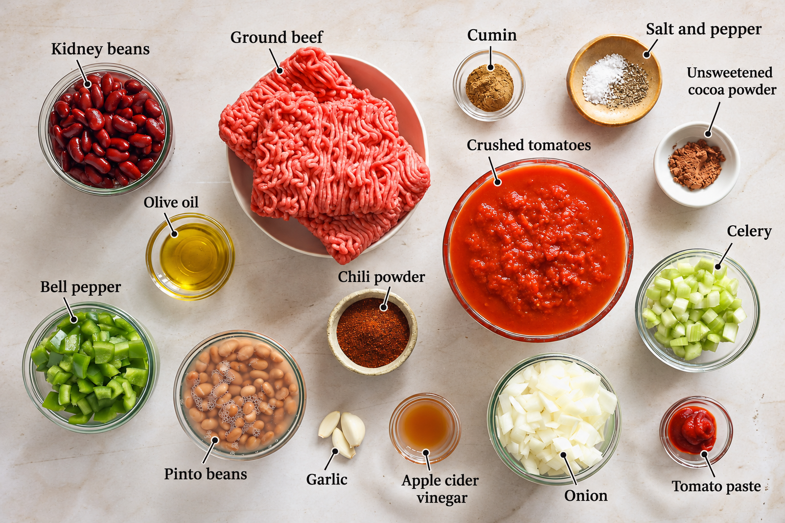 ingredients for beef chili.